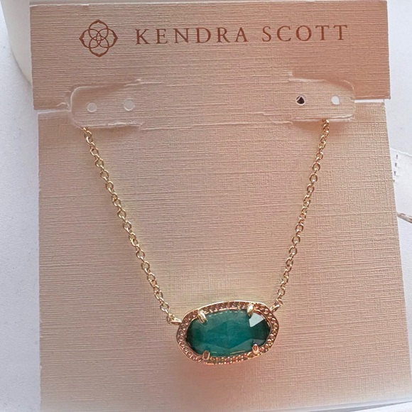 NWT [Kendra Scott] Elle Drop Earrings & Elise Necklace, Gold Jade Green Illusion - Picture 3 of 8
